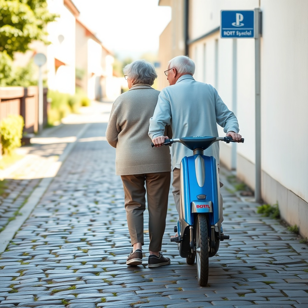 <clean photorealistic photo/illustration for that section: An elderly couple using Bort Mo