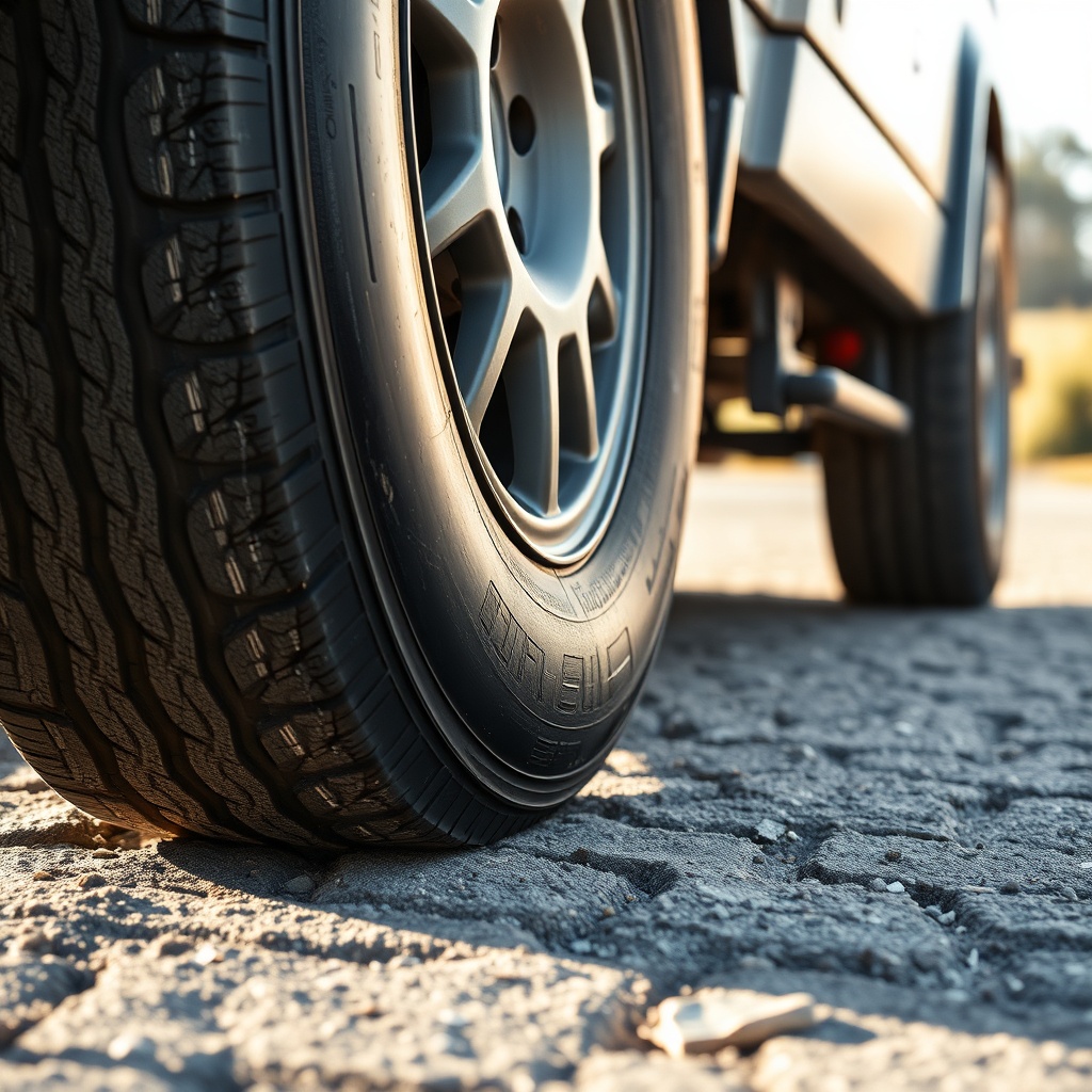 Nahaufnahme eines Reifens des Bort Mobil Vital auf einer Schotterfläche