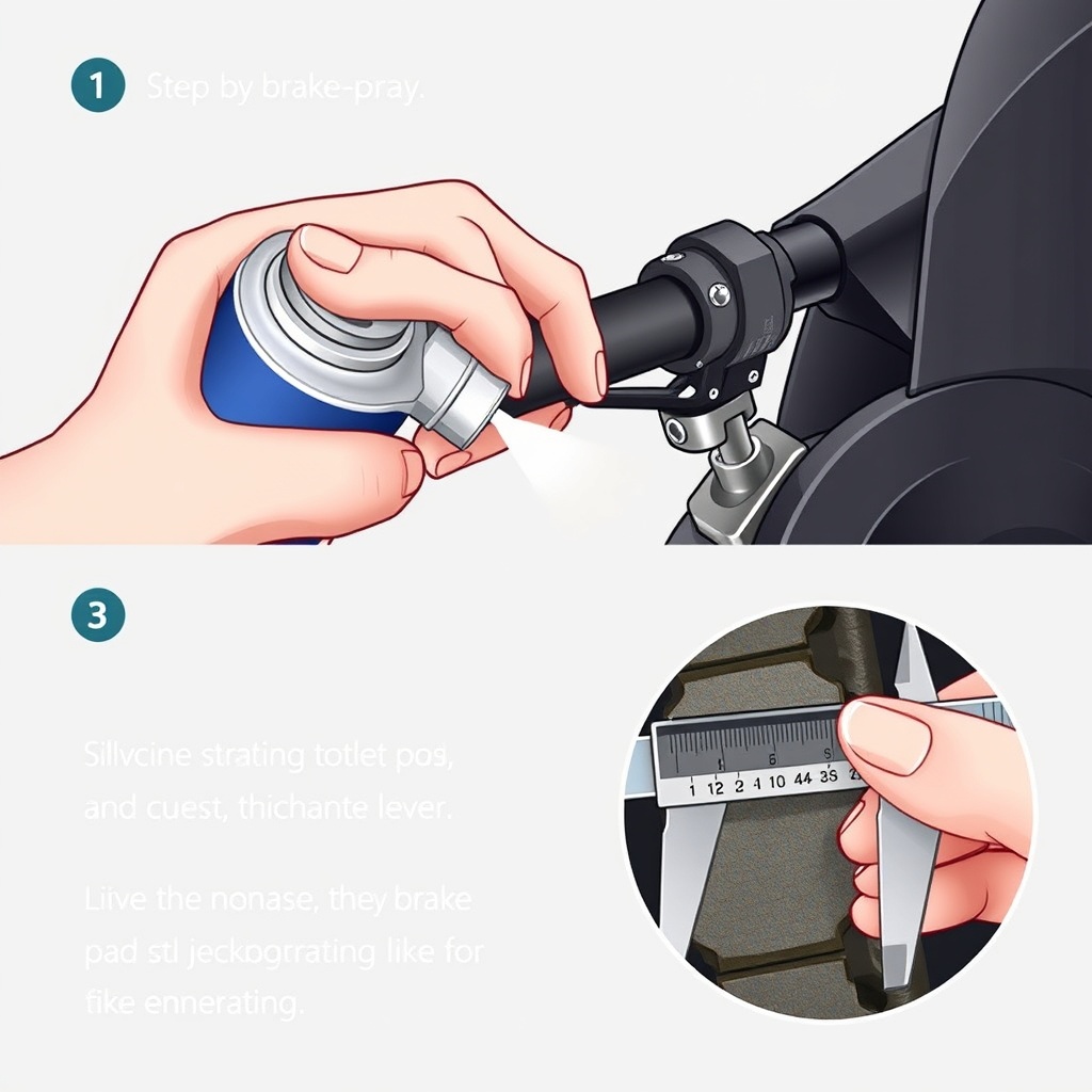 Illustration showing the Raz Design Jet 4 brake maintenance steps: a hand applying silicon