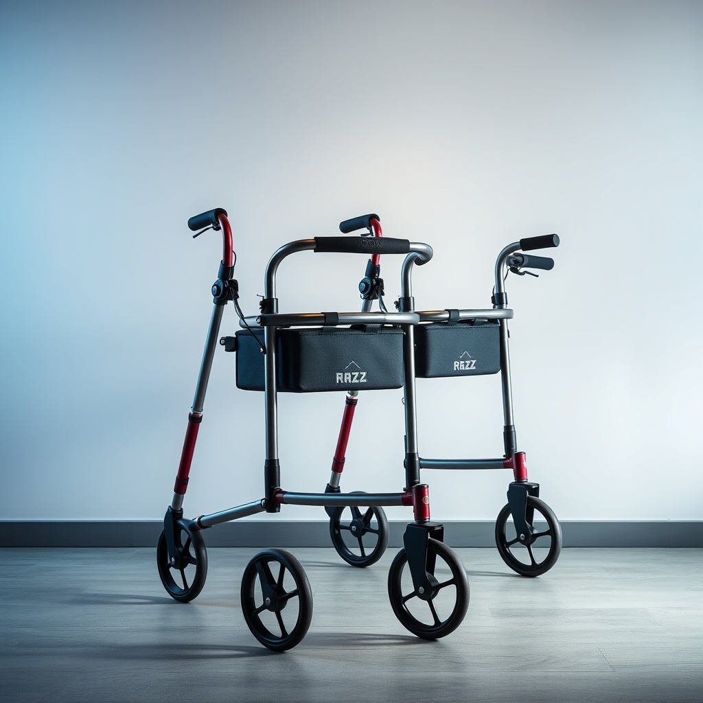 Nahaufnahme eines gepflegten Raz Design Jet 4 Rollators mit sauberem Rahmen