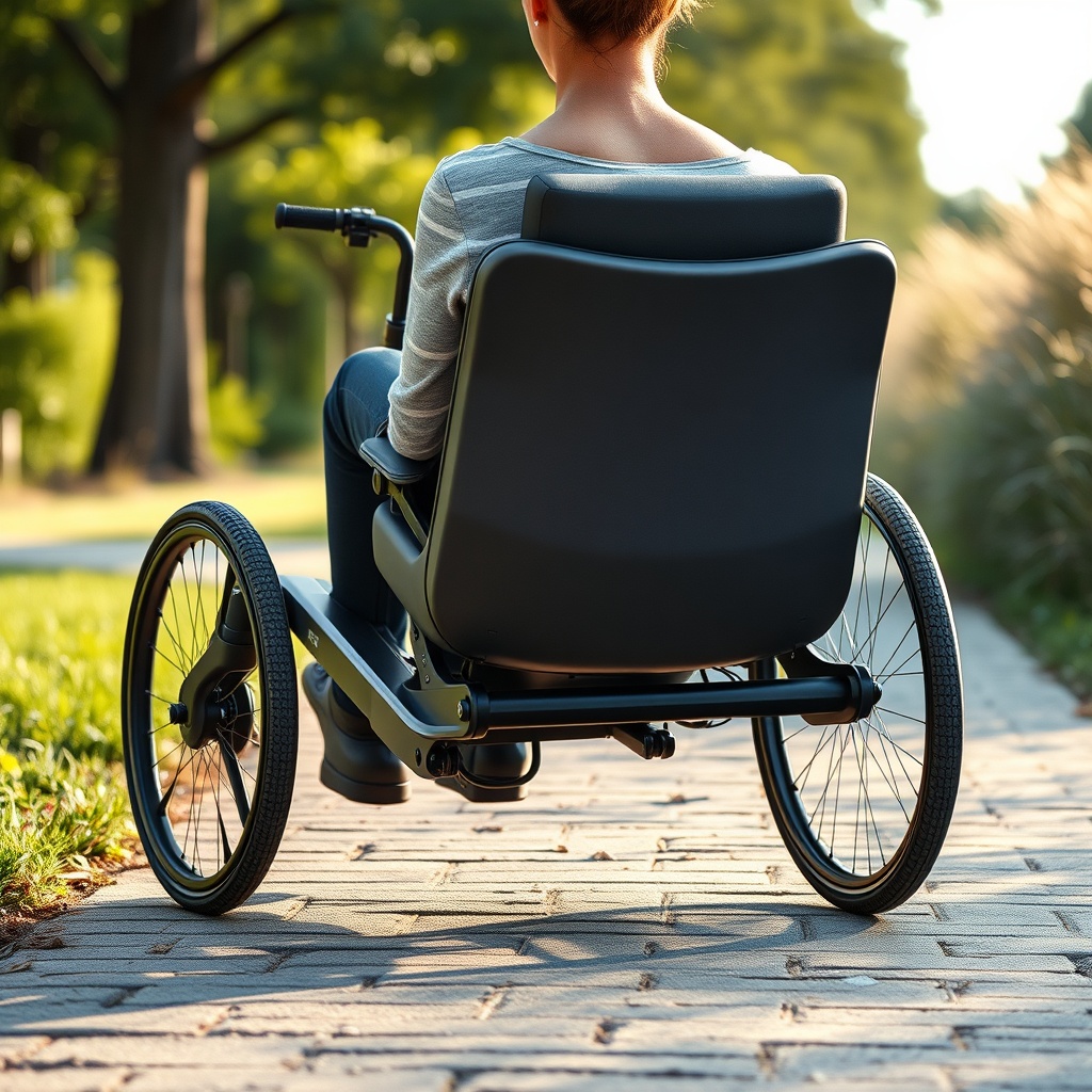 <clean photorealistic photo of a Raz Design Jet 4 being used outdoors on a paved path