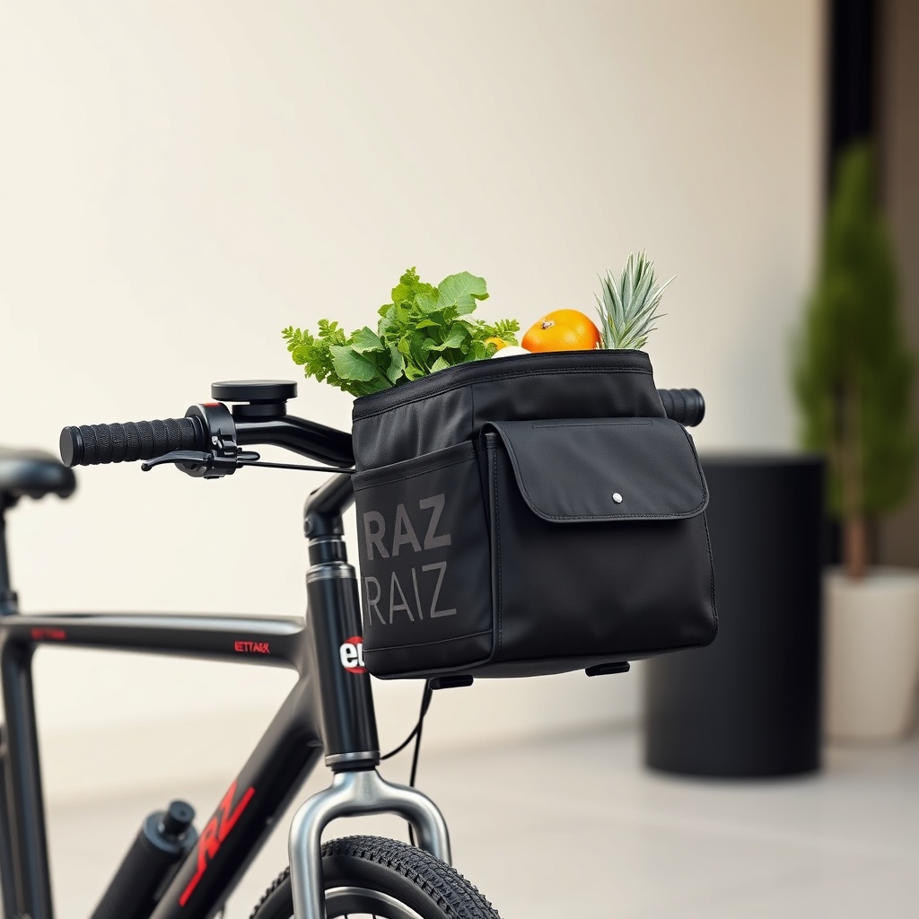 A clean photorealistic photo of the Raz Design Jet 4 XL-Korb mounted on the handlebars