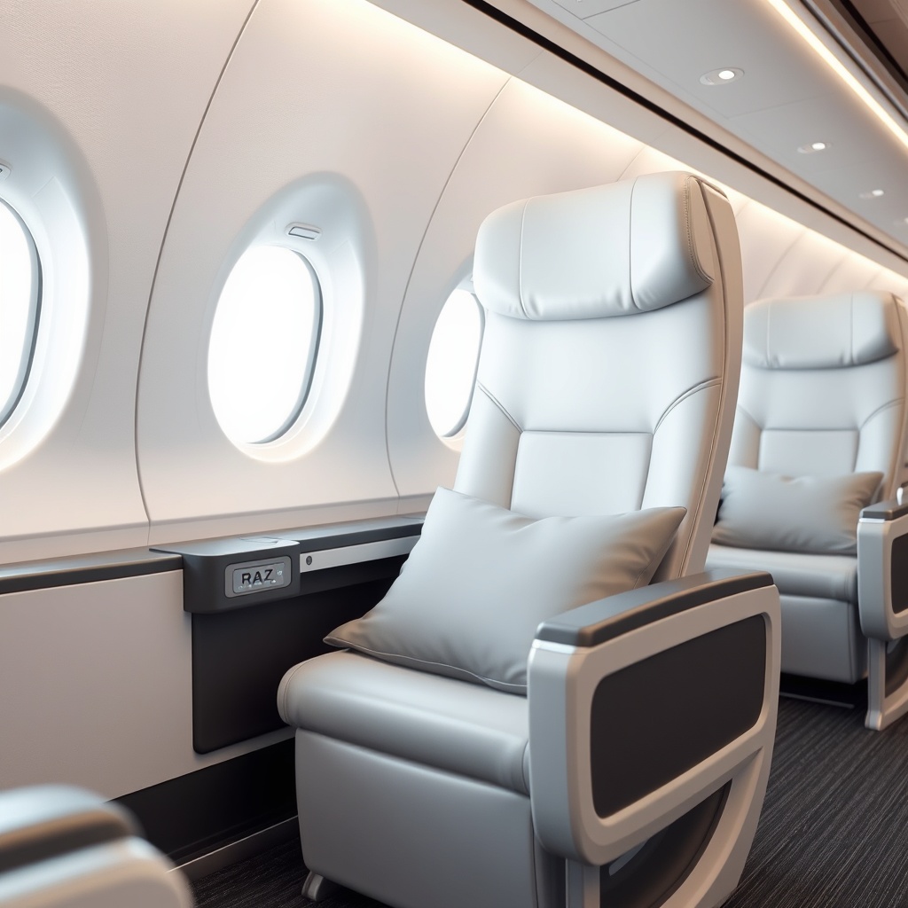 <a clean photorealistic photo of a Raz Design Jet 4 seat with a memory foam cushion and ad